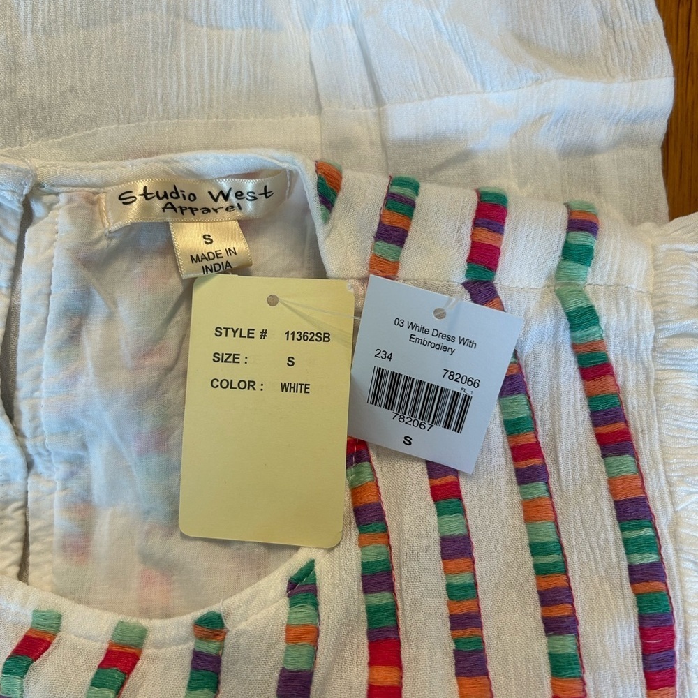Studio West Cabo Cantina Embroidered Shift Dress White Womens SZ Small Beach NEW - Picture 9 of 10